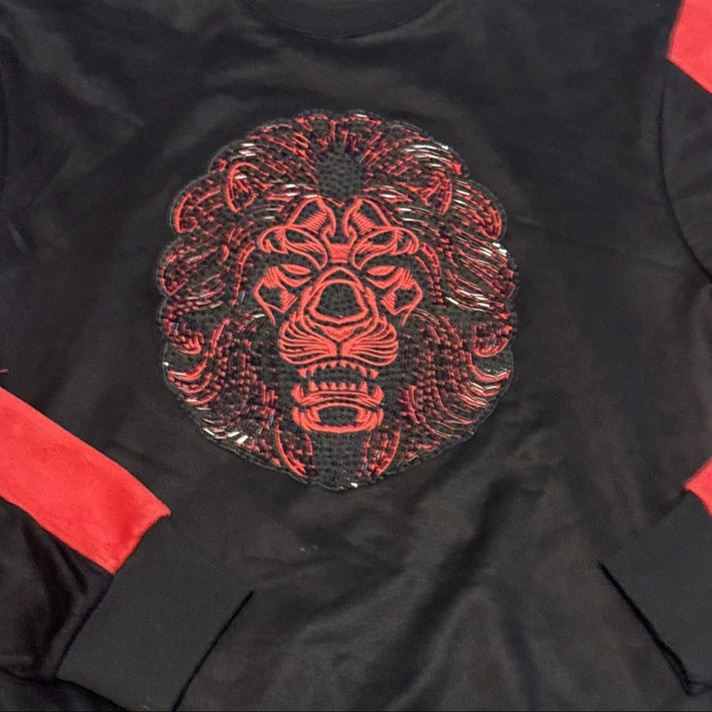 Makobi jeans USA men’s Soft studded lion Side Zip Heavy Sweatshirt y2k Sz LARGE - Picture 3 of 12